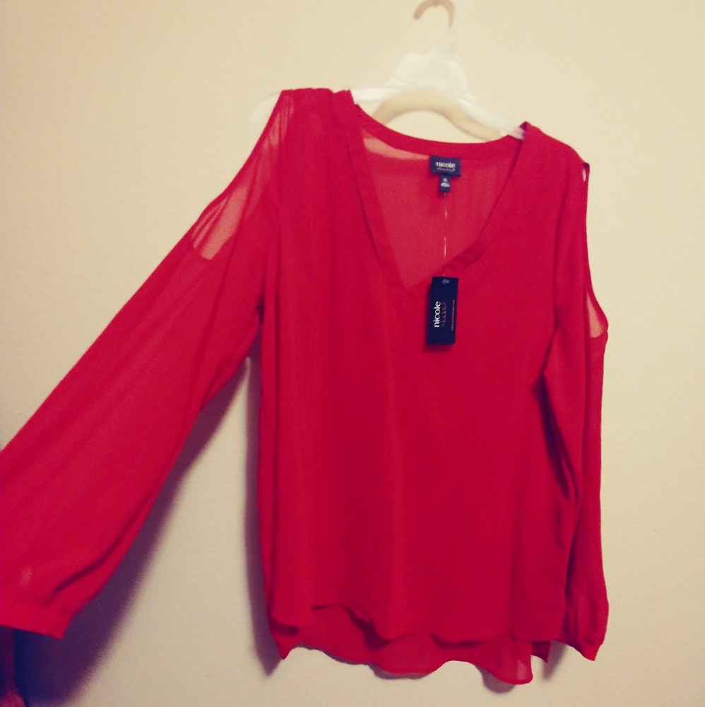 Nicole Miller Red Blouse - Cold Shoulder